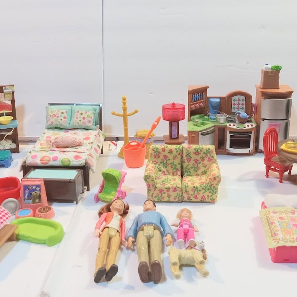 Vintage Fisher-Price Loving Family Figures and Furniture Lot